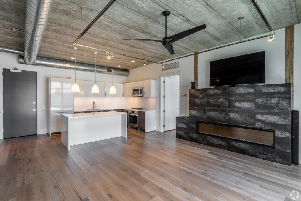 large open concept living room and kitchen space