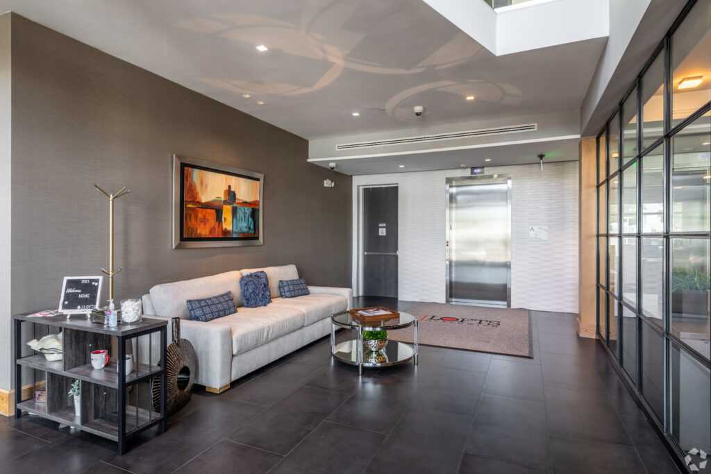 interior of the JLofts Greenwich lobby